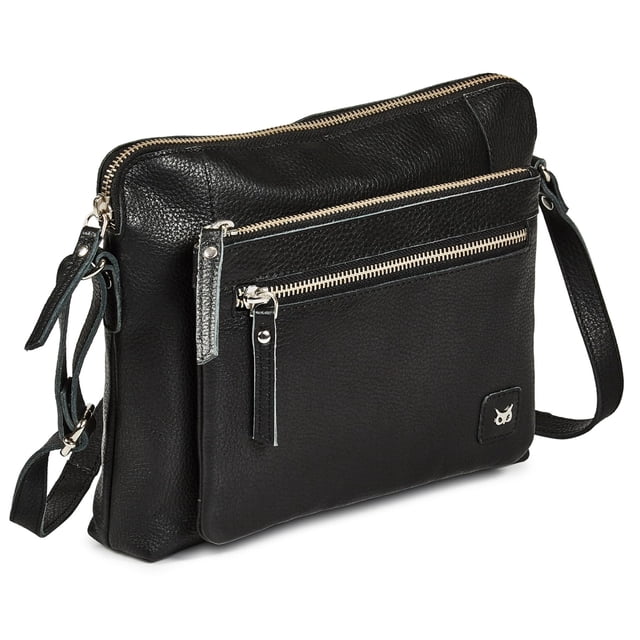 Bolso bandolera Wise Owl Accessories, tamaño pequeño, piel negra