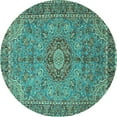 thumbnail image 1 of Ahgly Company Machine Washable Indoor Round Medallion Turquoise Blue Traditional Area Rugs, 3' Round, 1 of 4