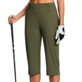thumbnail image 4 of BRDFRL Pull On Capri Pants for Women Elastic Waist Cropped Stretch Office Pants with Pockets Army Green L, 4 of 8