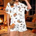 thumbnail image 2 of 2 Pieces Halloween Pajamas Set for Women Cozy Lounge Outfit Pumpkin Ghost Sleepwear Top and Shorts Festival Everyday Wear, 2 of 7