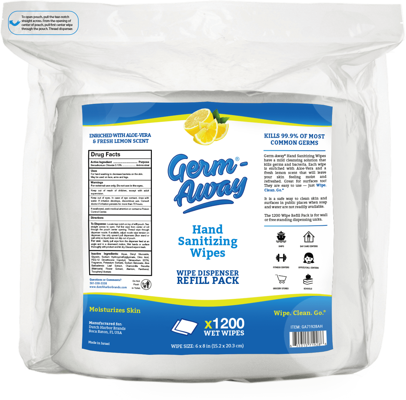 Germ-Away Sani Hand Wipes, 1200 Count Refill Rolls & Replacement Pouch for  Dispensers