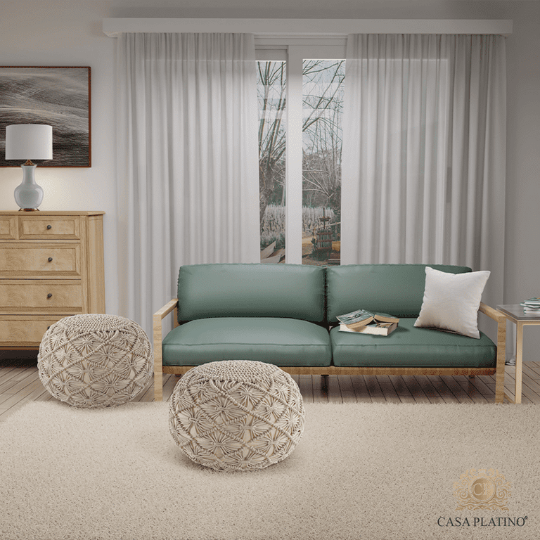 Casa Platino Pouf Ottoman Hand knitted Cotton Braid Macrame Pouf Ottoman Footrest 20 x14 Natural