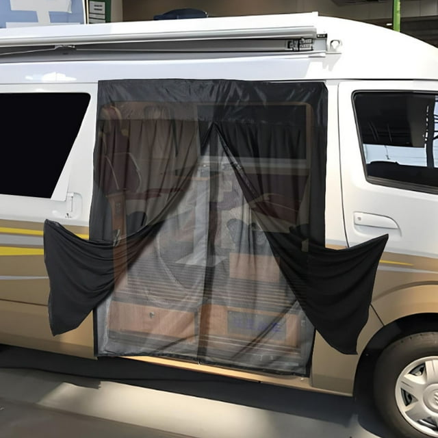 RV Door Curtain, Magnetic Closure Double Layer Mesh Curtain for RV Camping Car Convenient Storage