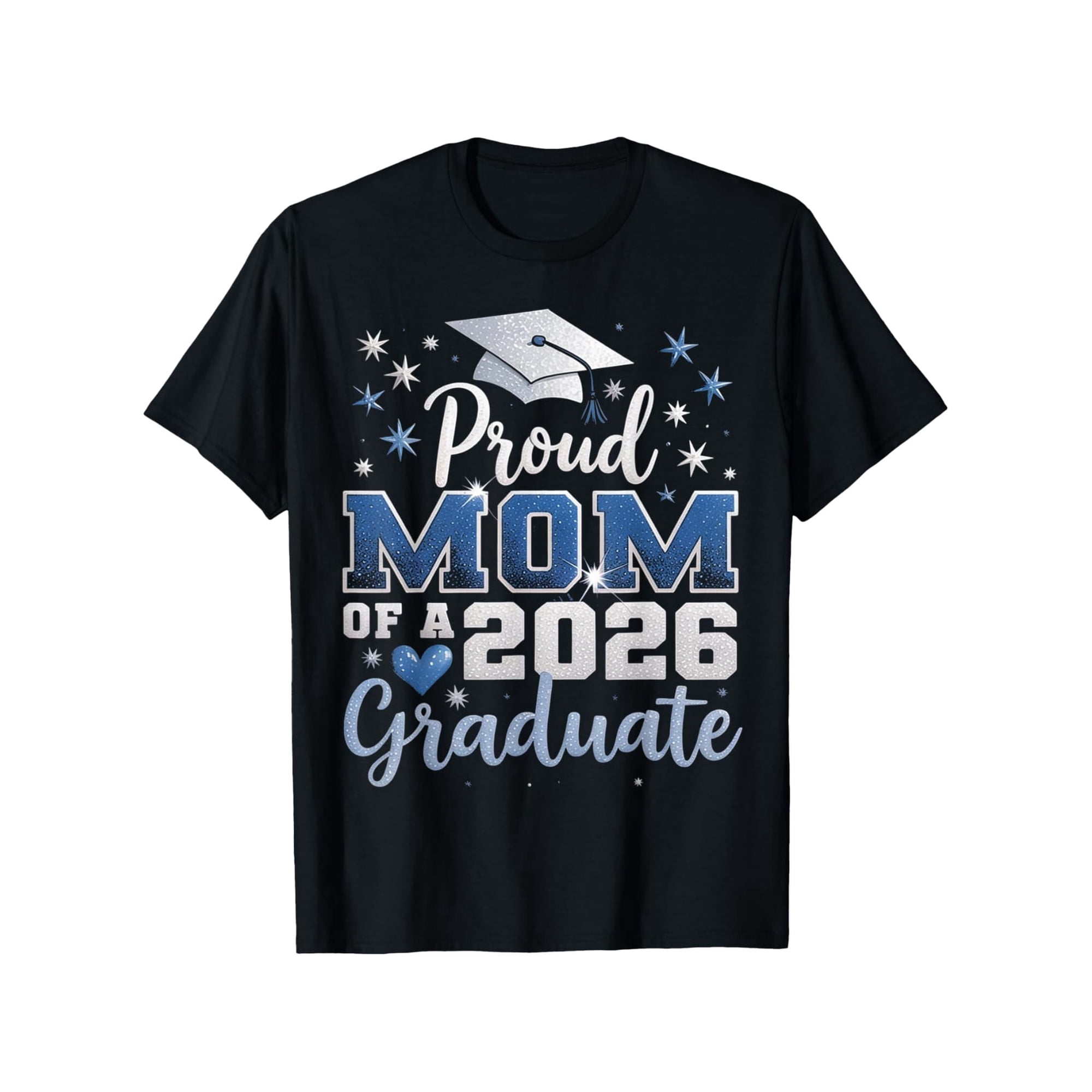 Proud Mom of a 2026 Graduate T-Shirt Class of 2026 Senior Graduation Gift for Mother Retro Blue Glitter Style Tee