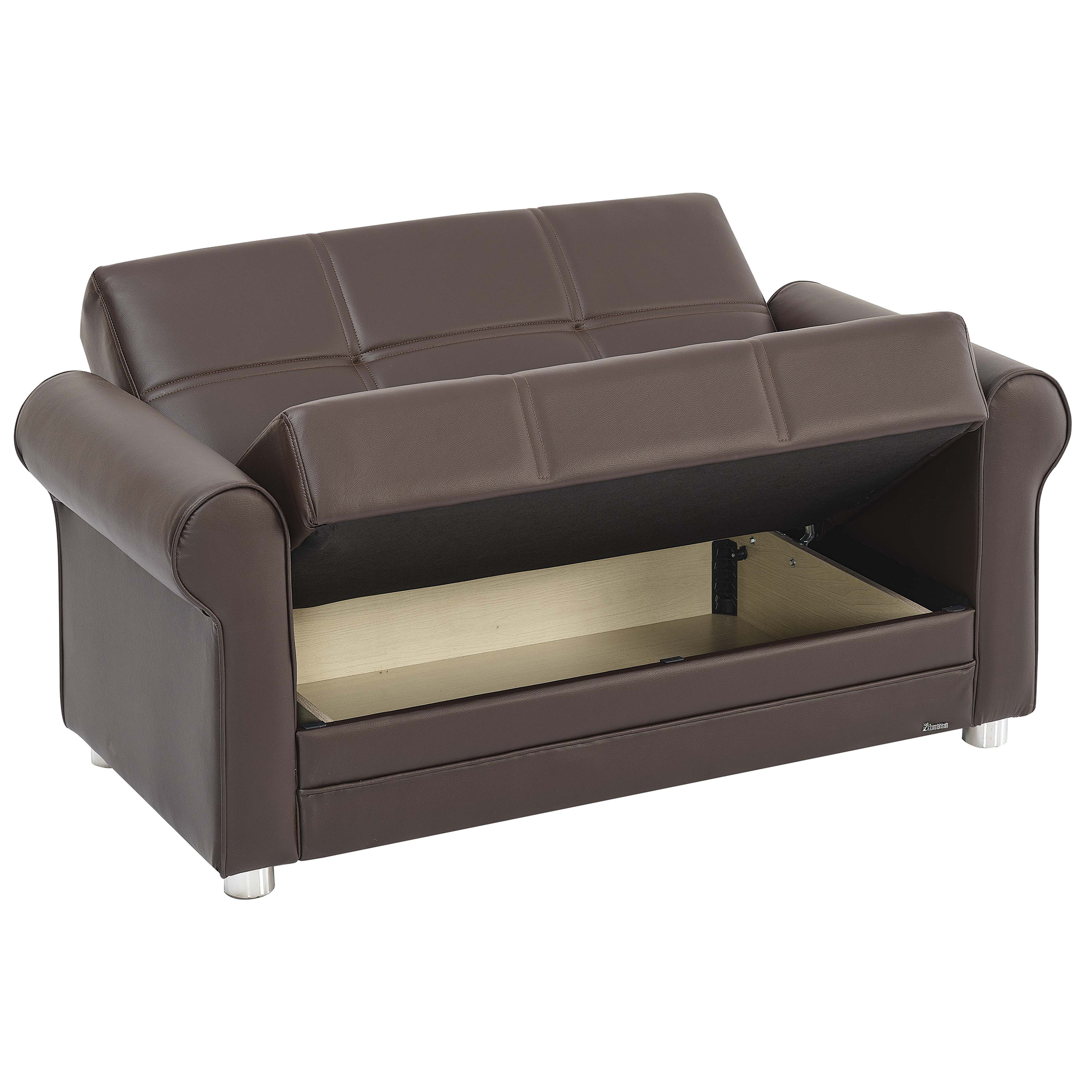 Ottomanson Convertible Sleeper Loveseat with Hidden Storage, Firm Seating, Brown