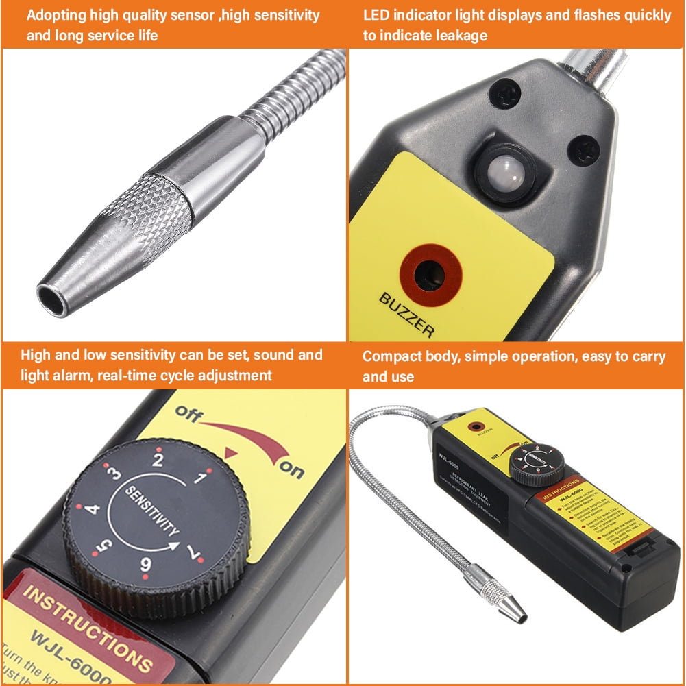 Lepmerk Freon Leak Detector WJL-6000 Refrigerant HVAC Leak Detector Halogen Gas Sniffer Automotive Gas Finder Halogen Leakage Tester Checker for R134a R410A R12 R22 R404A