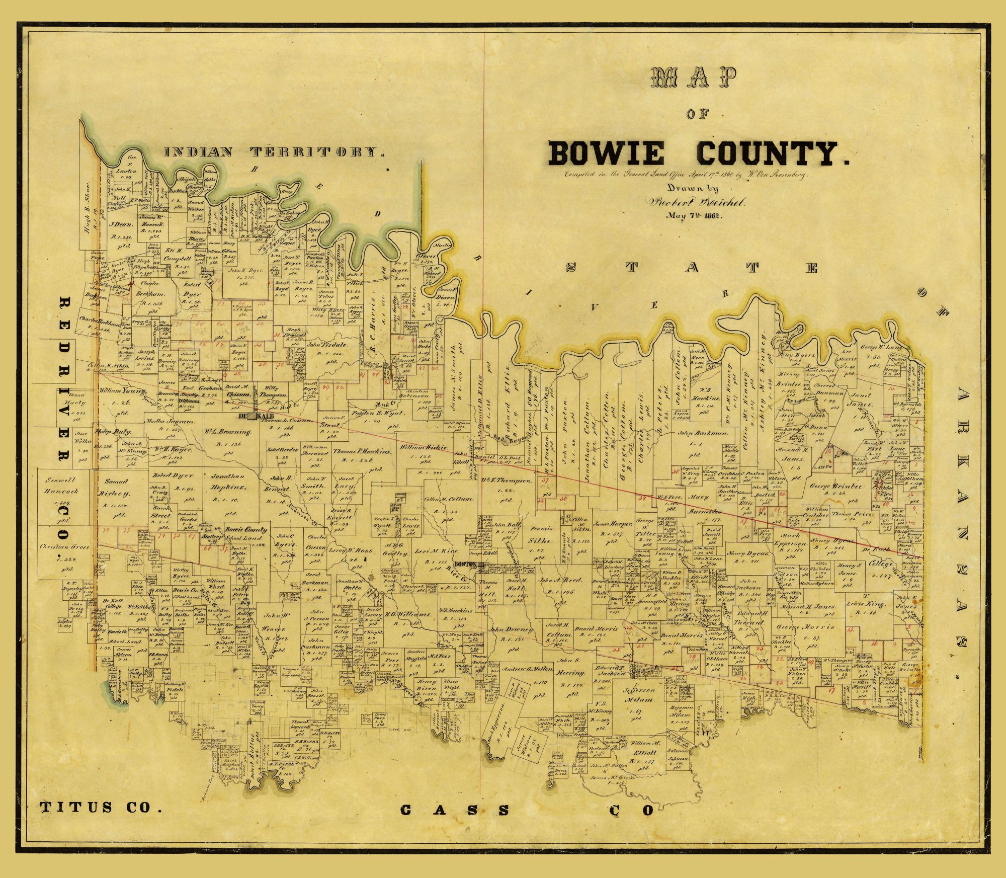 Bowie County Texas Rosenberg 1860 23.00 x 26.36 Matte Art Paper
