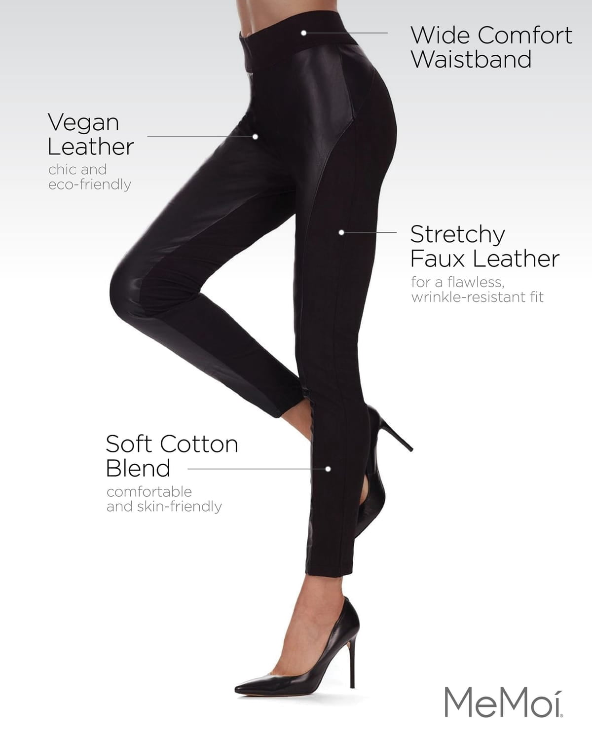 MeMoi Marea Chic Faux Leather Cotton Blend Fashion Leggings - Womens - Female (Medium/Large, Black)