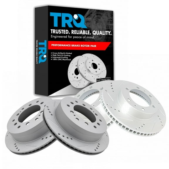 TRQ Front and Rear Performance Brake Rotors Set Premium G-Coated Cross Drilled & Slotted Fits Select 2003-2009 Toyota 4Runner 2007-2009 FJ Cruiser