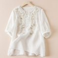 thumbnail image 3 of KBZDBZC Womens Summer Tops Vintage Floral Embroidery Long Sleeve Button Up Breathable Cotton Linen Shirt Women’S Blouse Women Shirts Womens Shirts (White,XL), 3 of 6