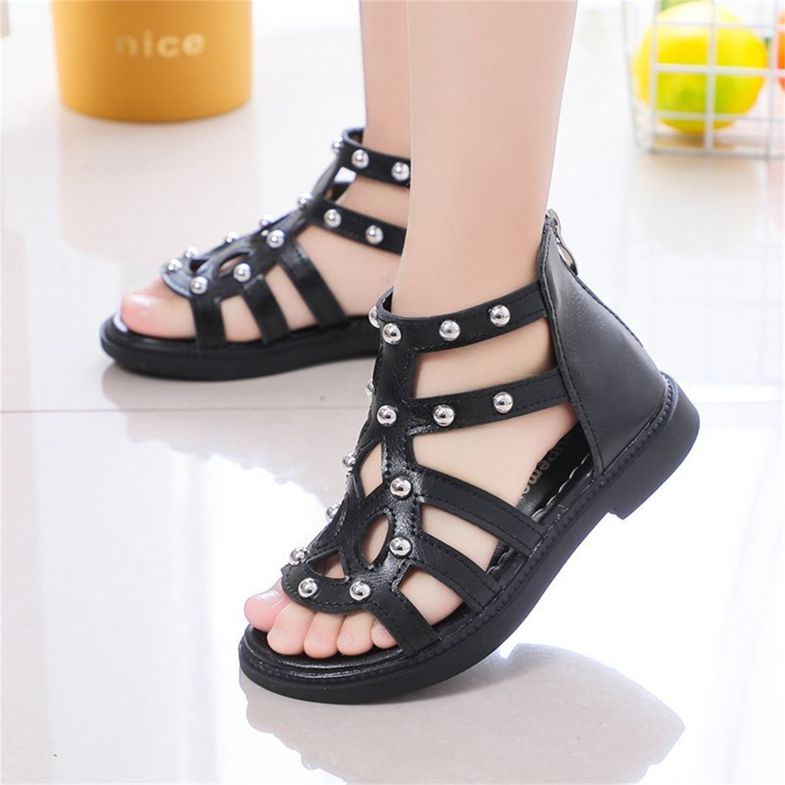 Black Girls Sandals Children Shoes Flat High Top Sandals Fashion Summer ...