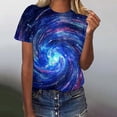 thumbnail image 2 of Womens Tops Galaxy Starry Sky Pattern Round Neck Loose Short Sleeved Women's Clothing Blue, 2 of 4