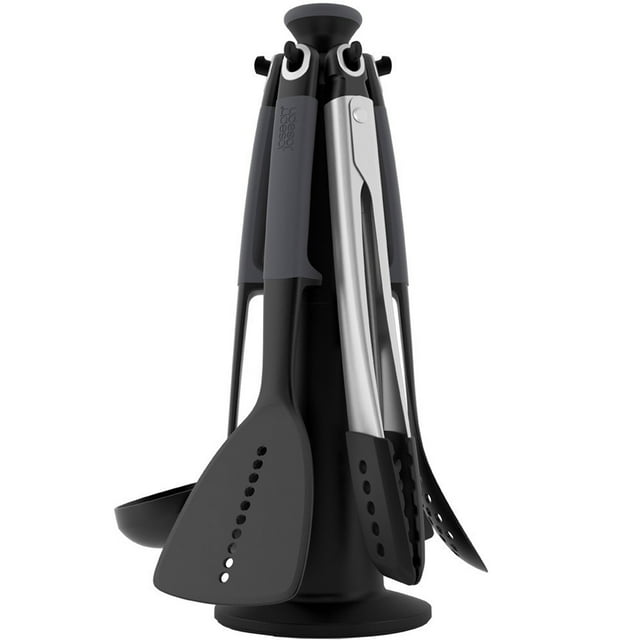 Joseph Joseph Elevate Ensemble d'Ustensiles de Cuisine en Nylon Style Carrousel avec Support de Rangement Rotatif, 6 Pcs, Gris
