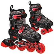 Roller Derby Caspian Kids' Adjustable Inline-Quad Combo Skates-Black 3-6