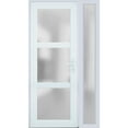 thumbnail image 2 of Front Exterior Prehung FiberGlass Door Frosted Glass / Manux 8552 White Silk / Side Exterior Window / -W36+12" x H80"-Right-hand Inswing, 2 of 5