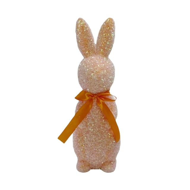 zhangmingg Easter Standing Rabbit Desktop Ornament Realistic Glitter Bow for Home Garden and Courtyard