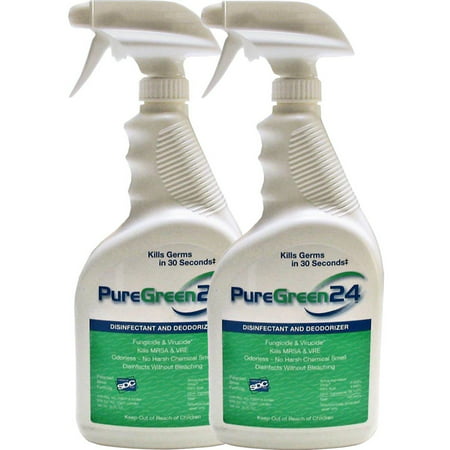 PureGreen24 (32oz 2 Pack) Disinfectant, Kills Deadly Germs Including 2019 Flu & MRSA Without The use of Toxic