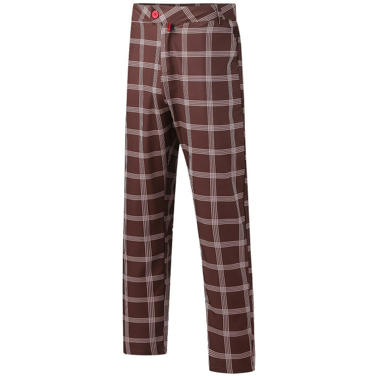 Hanas 2023 Mens Pants Men s Fashion Stretch Dress Pants Slim Fit Plaid Pants Business Suit Pants Casual Golf Pants Brown L Walmart
