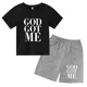 thumbnail image 3 of Conjunto de 2 piezas de camiseta y pantalones cortos con estampado de letras para niños y adolescentes de verano de 4 a 14 años, ropa informal de manga corta para niños y niñas, 3 of 5