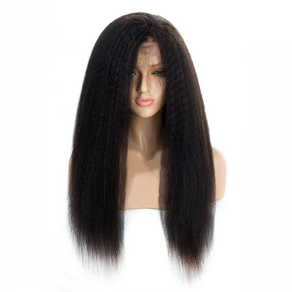 Unique Bargains Lace Front Wigs Heat Resistant Long Straight Hair for Girl Black 24"