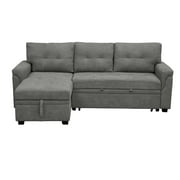 Laura Gray Velvet Sleeper Sectional Sofa Bed with Reversible Chaise