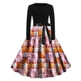 thumbnail image 1 of Qiopertar Vente de Liquidation Jupe de Fête Rétro Décontractée d'Automne pour Femmes Col Rond Robe Imprimée d'Halloween de l'Action de Grâce Offres de la Semaine Moins de 5$, 1 of 3