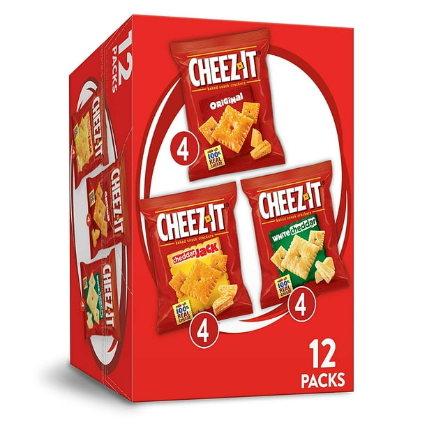 CheezIt Variety Pack Cheese Crackers, Original, White Cheddar, Cheddar