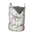 thumbnail image 1 of Floral Laundry Bag, Pattern with Roses and Flamingo Birds, Hamper Basket with Handles Drawstring Closure for Laundromats, 13" x 19", Ivory Baby Pink, by Ambesonne, 1 of 4