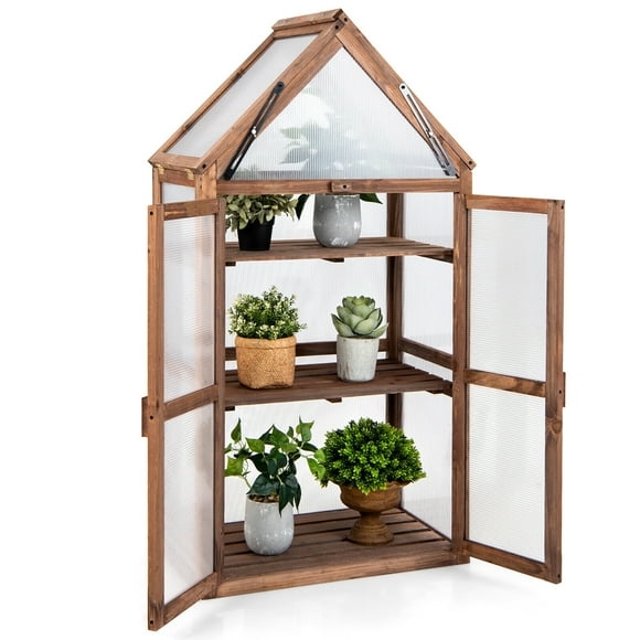 Gymax Wooden Cold Frame Greenhouse Raised Planter Protection for Vegetable and Flower