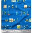 thumbnail image 1 of Soimoi Blue Modal Satin Fabric Colorful Alphabets Text Printed Craft Fabric by the Yard 42 Inch Wide, 1 of 3