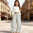 thumbnail image 2 of NOLDARES Girls Wide Leg Sweatpants Kids Baggy Sweat Pants Straight Elastic Waist Cute Clothes(W113-Light Gray), 2 of 6