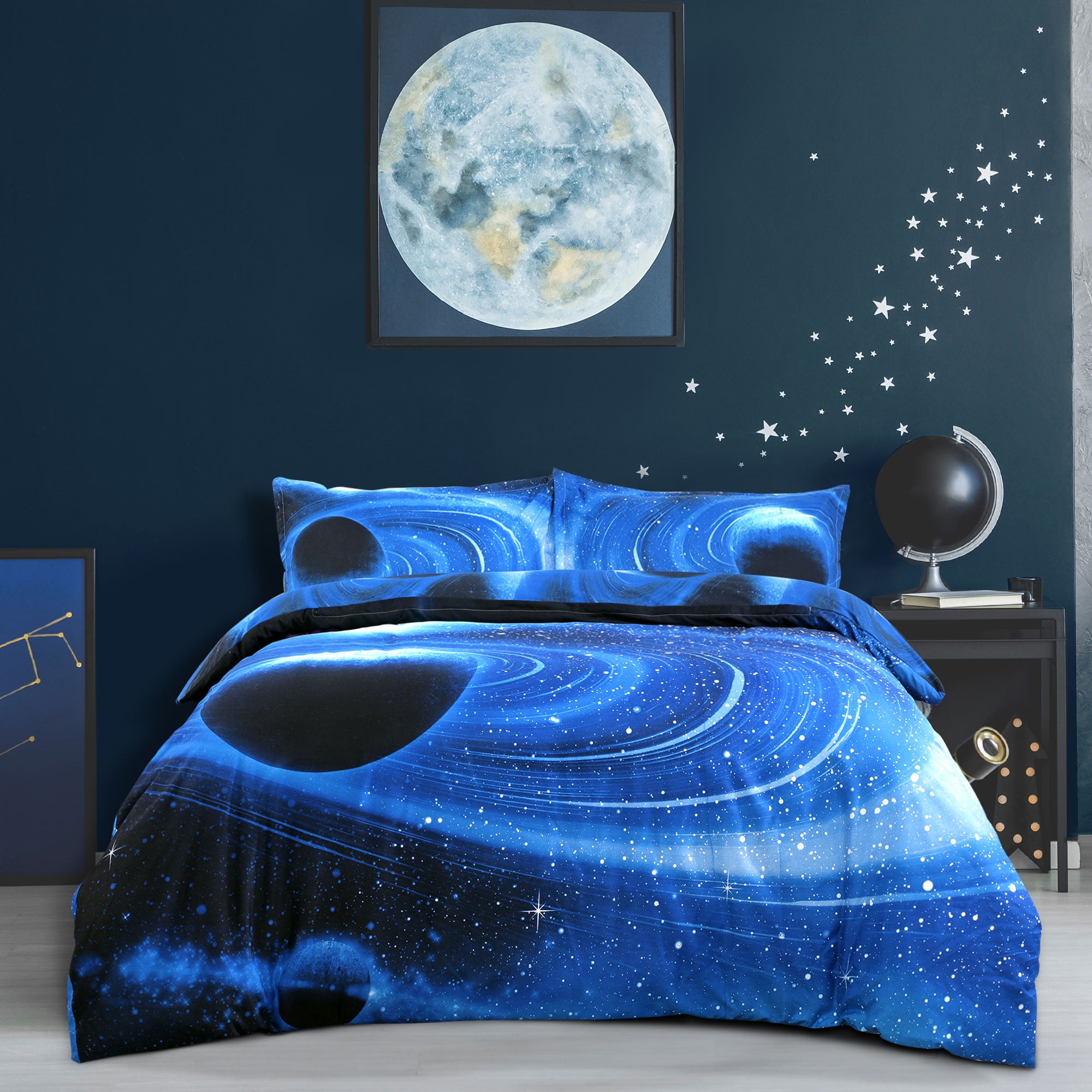 4-Piece 3D Galaxy Duvet Cover Bedding Set with Pillowcase Navy Blue Twin