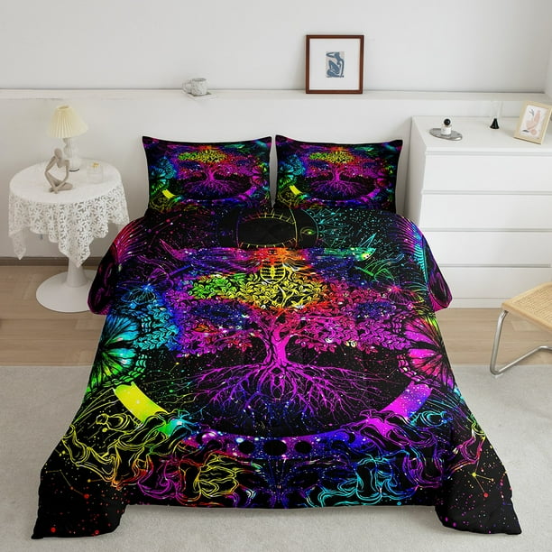 YST Death Moth Comforter Set Full Bohemian Bedding Set 3 Piece