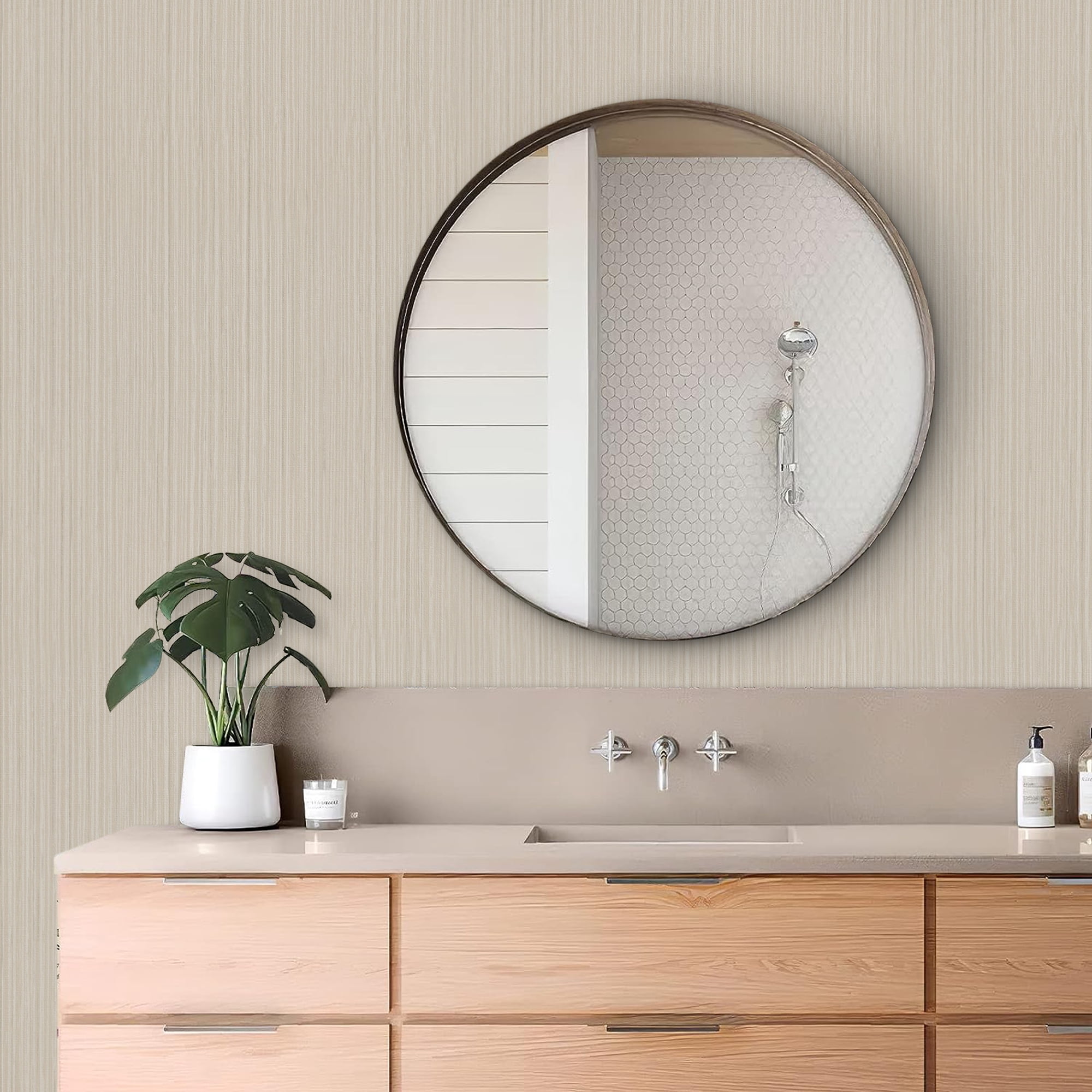 Abyssaly 17.7" x 393.7" Beige/Silver Grasscloth Peel and Stick Wallpaper Self-Adhesive Texture Wallpaper Removable Vinyl Film Solid Color Wallcovering Wall Paper for Furniture Wall