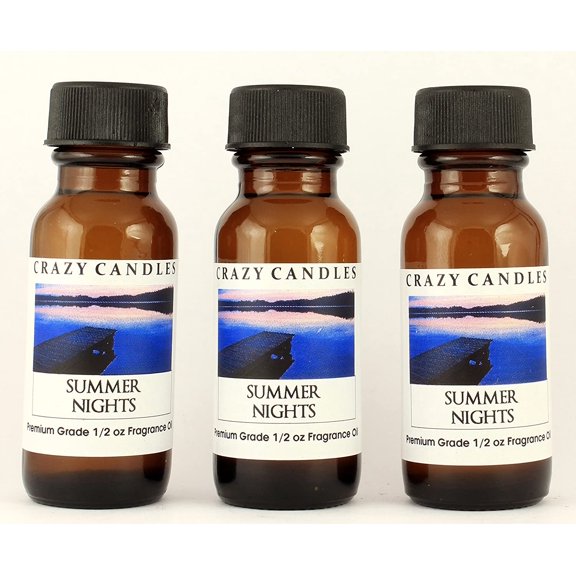 Crazy Candles Summer Nights 3 Bottles 1/2 Fl Oz Each (15ml) Premium Grade Scented Fragrance Oil (Roses, Magnolias, Ivy and Cinnamon Aroma)