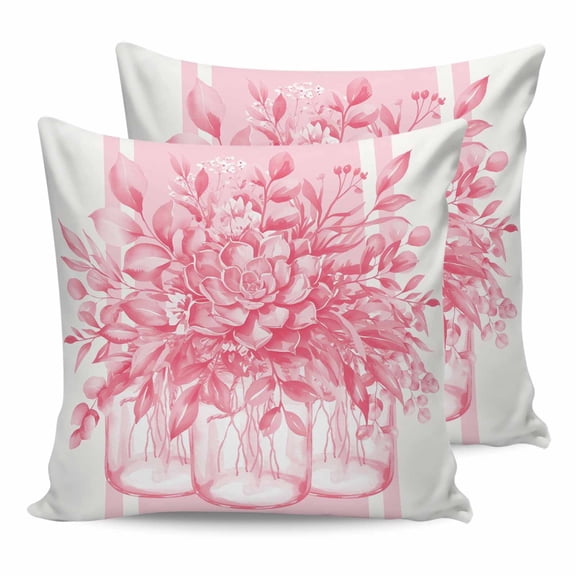 20x20 Pillow Covers Set of 2, Eucalyptus Pink Throw Pillow Covers Decorative Couch Cushion Case, Vintage Bottle Succulents Flower Stripes Microfiber Square Pillowcases for Bedroom Car Living Room