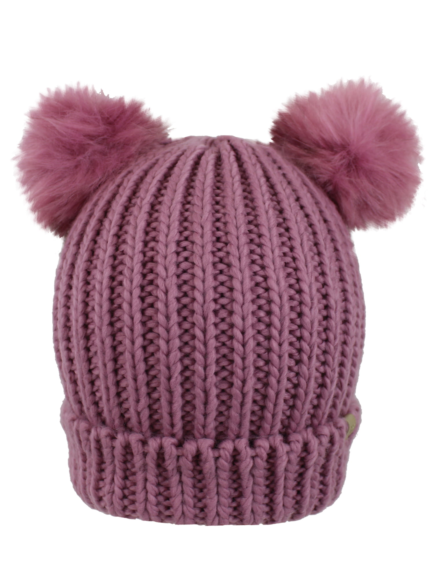 Dusty Pink Knit Beanie Cap Hat With Pigtail Pom Poms - Walmart.com