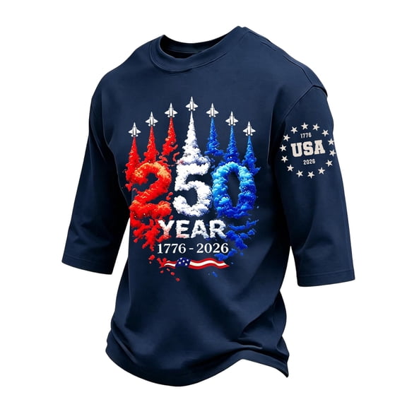 GrmtClth We The People Shirt for Men Patriotic Fourth Of July Top Vintage 3/4 Sleeve T-Shirt Quick Dry Comfortable Round Neck Wear Navy M