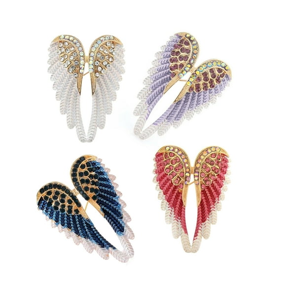 4 Pieces Sparkling Rhinestones Angel Wing Pin Set Unisex Party Accessory Gift