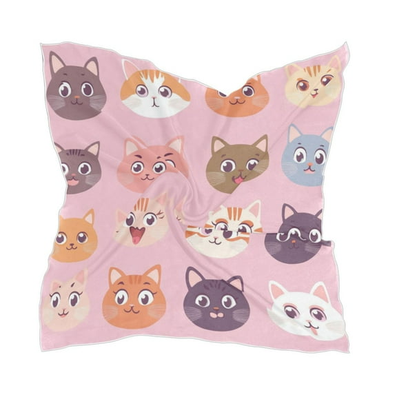 Cute Cat Face Pattern Women's Fashion Soft Scarf Square Satin Head Scarf Neck Scarf Head Hair Wraps