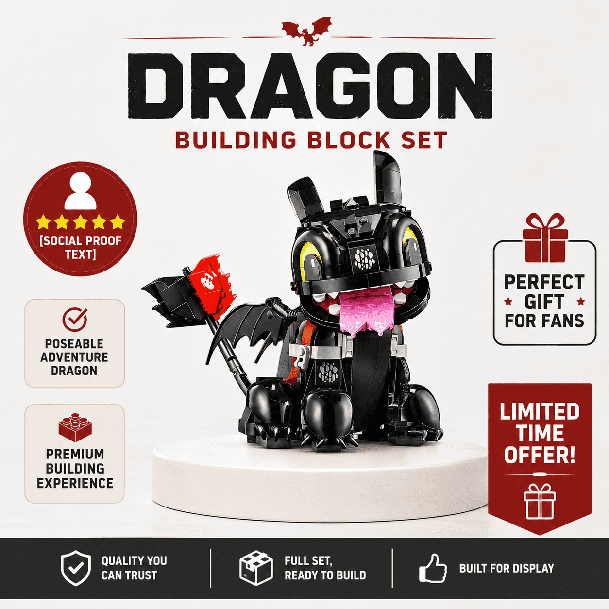 Toothless Dragon Building Set 784 Pieces Posable Night Fury Model How to Train Your Dragon Display Decor