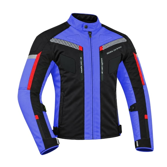 Men’s Cordura Textile Motorcycle Riding Jacket – Waterproof Touring Coat with EVA Foam Armor Padding Blue Size-S