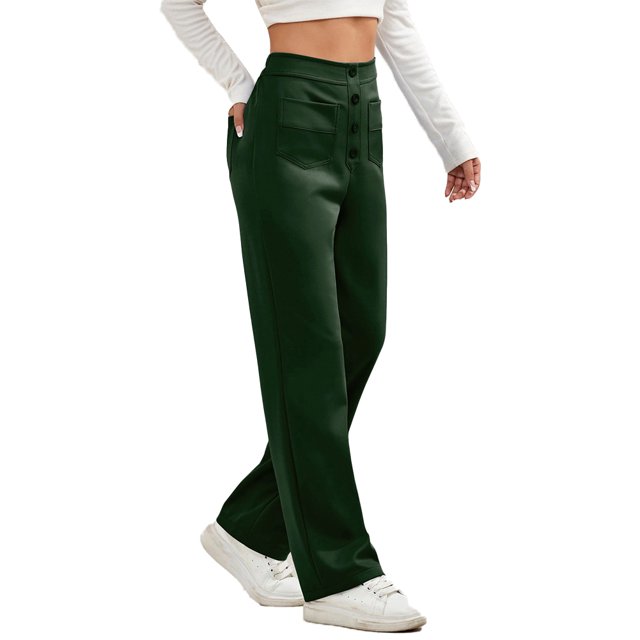 Zoeecloth Women's High Waisted Cargo Pants Straight Leg Button Pants Solid Color Trousers with Pockets S-XXL