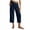 A Navy, variant on Trousers Pants for Women Dqueduo Women's Solid Color Elastic Waist Casual Pocket Straight-Leg Cropped Pants – Cotton-Linen Blend Light Blue L