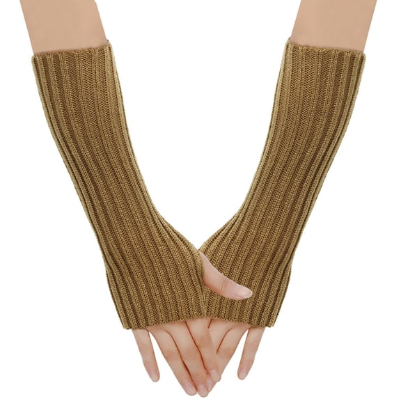 VERUGU Winter Gloves Women Casual Fall Winter Knitted Gloves Warm Fingerless Mitten Solid Cozy Soft Oversleeve with Thumb Holes Khaki Free Size