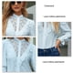 thumbnail image 5 of Blusa retro de encaje con volantes XXL, color azul claro, de manga larga, hueca, de un solo pecho, 5 of 6