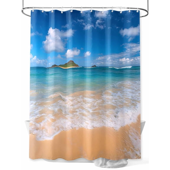 Fsddascl Summer Beach Shower Curtain Set - 48" x 72" Washable Bathtub Curtain with 12 Hooks, Coastal Seaside Ocean Vacation Waterproof Fabric Stall Shower Curtains for Bathroom/Bathtub Décor