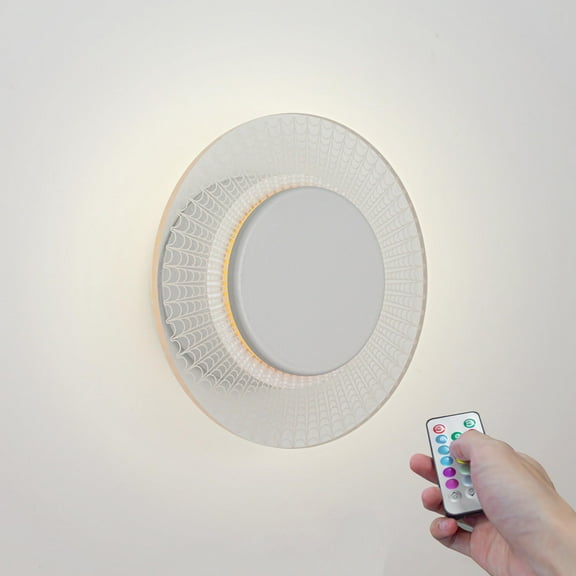 Kiven Battery Operated Wall Sconces with Remote Control, Acrylic Wireless Wall Sconces Indoor,1 Set Dimmable Wall Light for Living Room Hallway Bedroom Home Decor,4.7" in dia