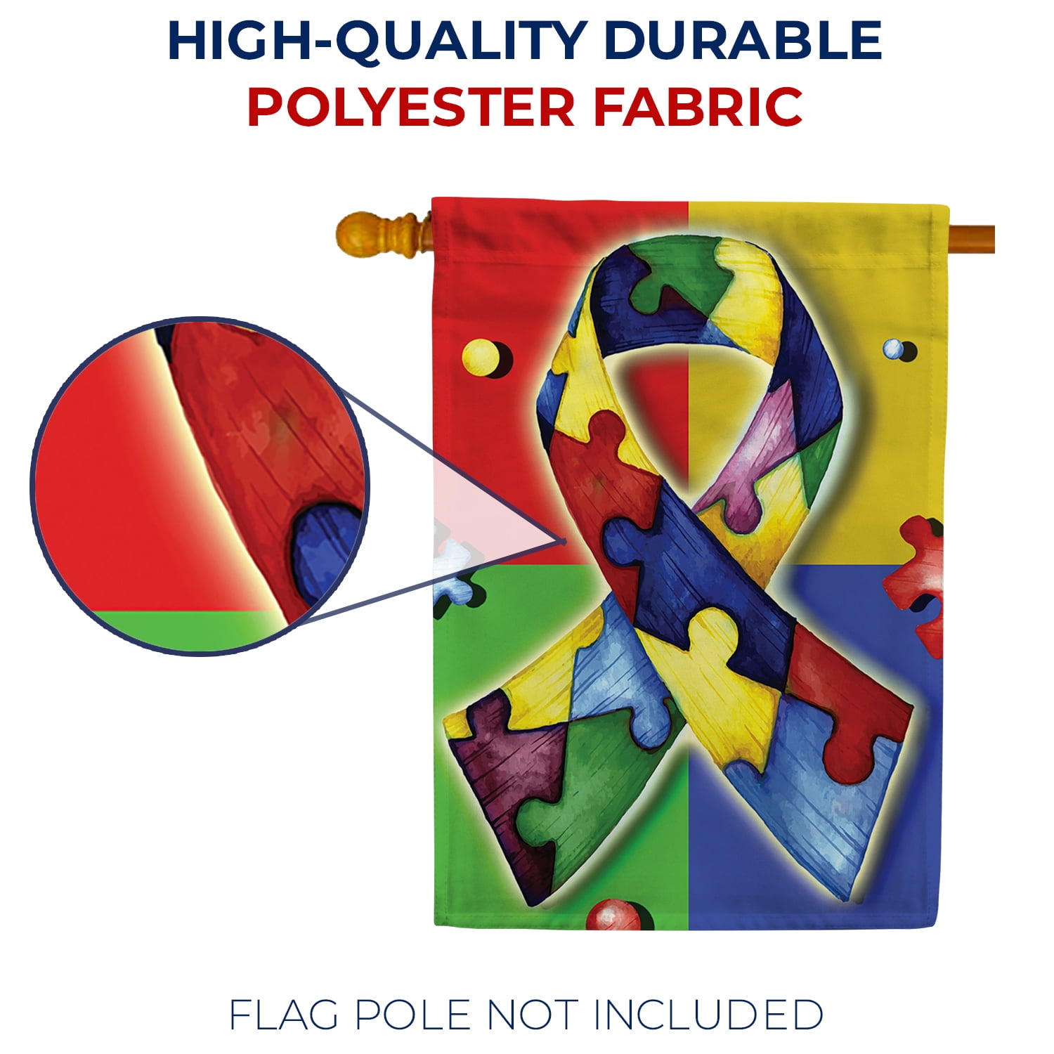 America Forever Autism Awareness House Flag, 28 x 40 inch Double Sided, Puzzle Piece Ribbon Flag, Autism Support, Neurodiversity Acceptance, Special Needs Family Yard Decor