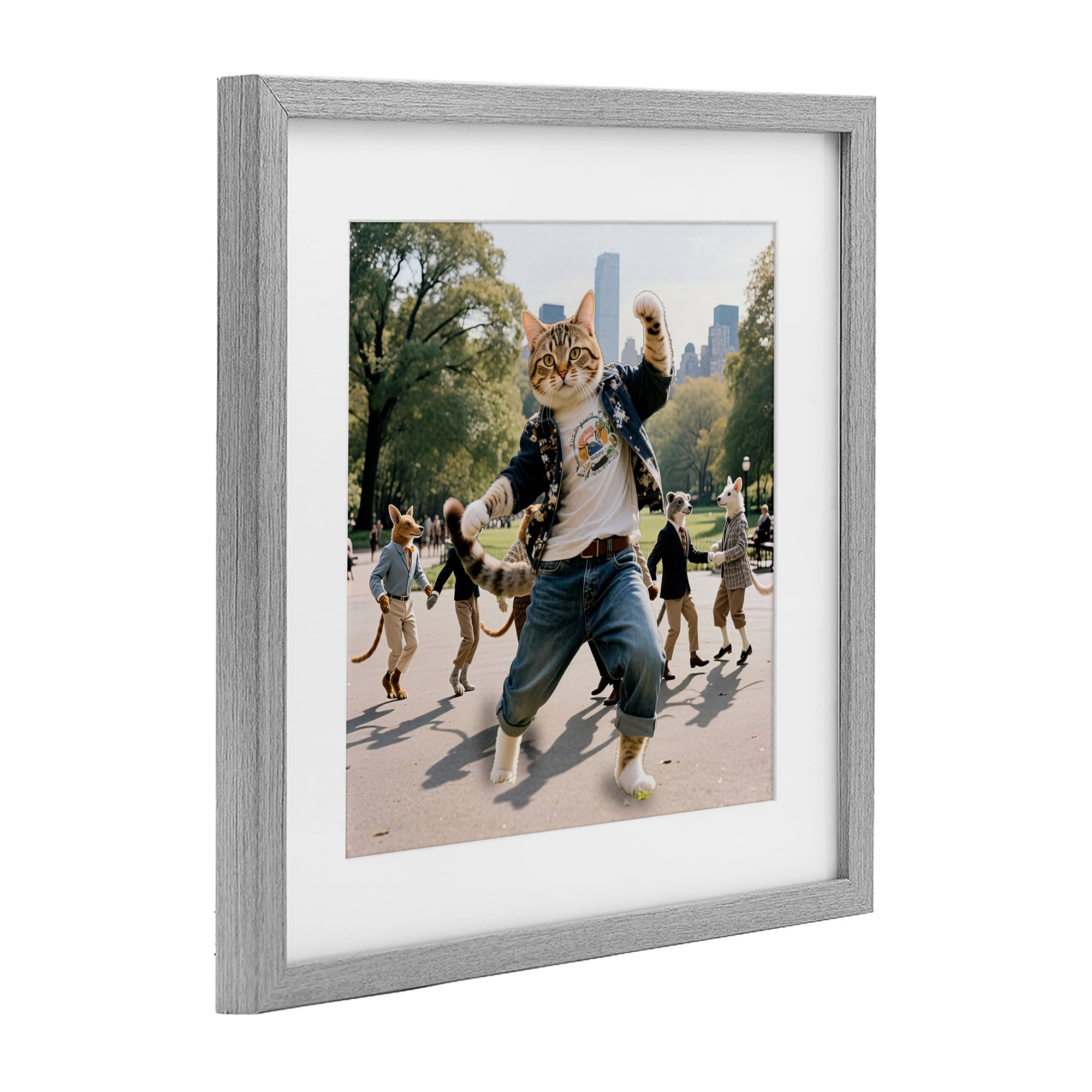Stupell Industries Stylish Cat Dancing in Park Gray Framed Print Under Glass, design by CAD Designs